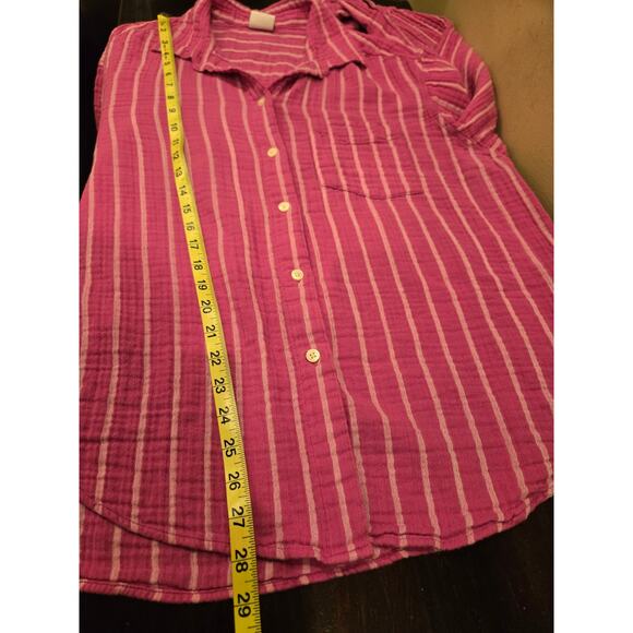 Gap The Big Shirt 100% Gauze Cotton Pink White Stripe Pocket Womens Size Large - Picture 9 of 9